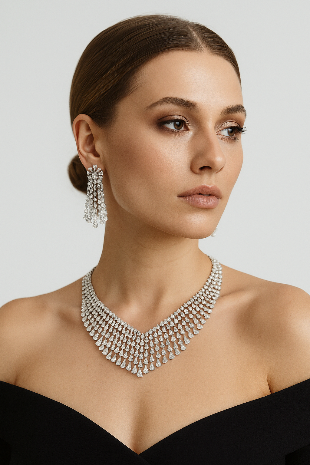 Glamorous Diamond Waterfall Necklace Set